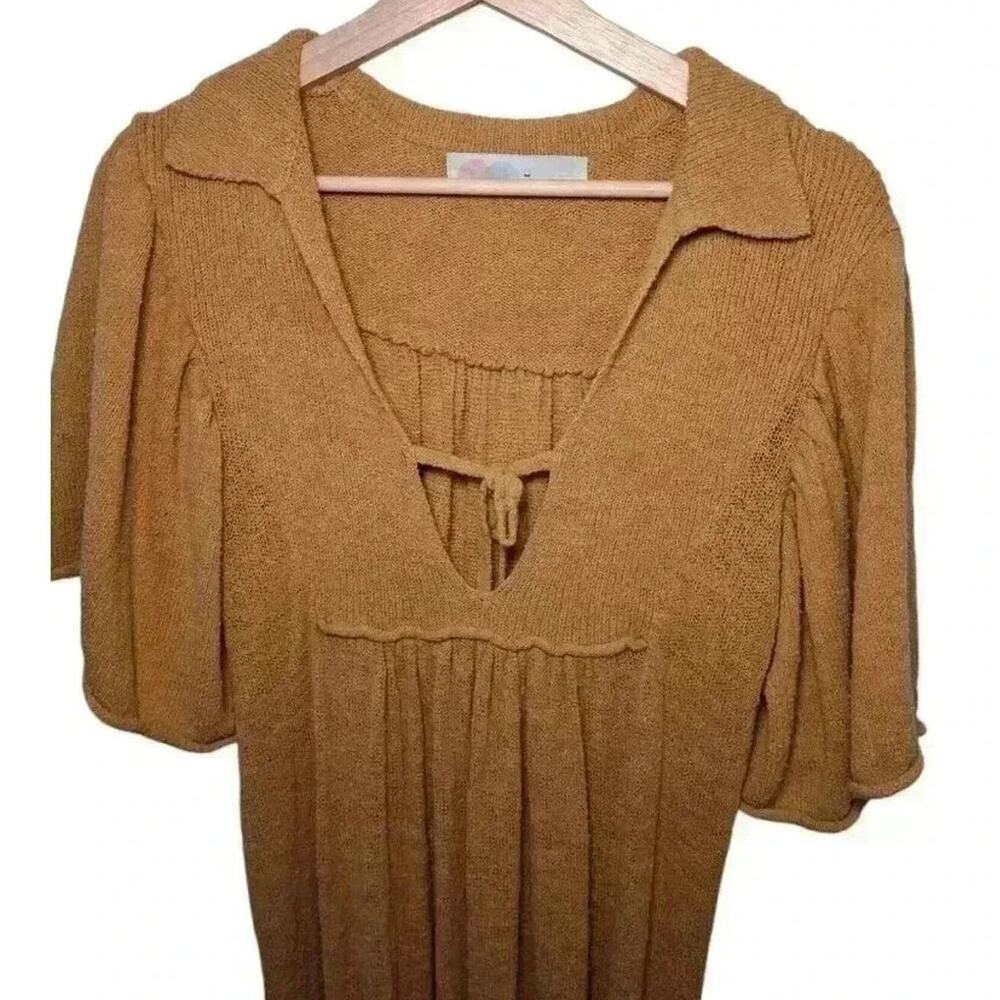 Free People Boho Mustard Knit Maxi Dress Beach Resort Cottagecore M - Picture 3 of 8